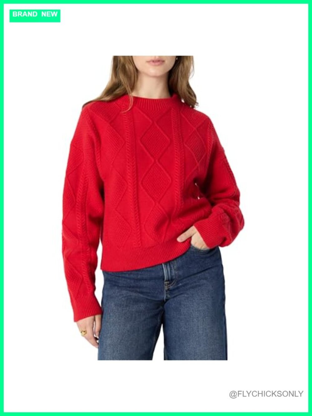 Women's Relaxed Fit Cable Knit Crewneck Sweater Cotton Blend Pullover
